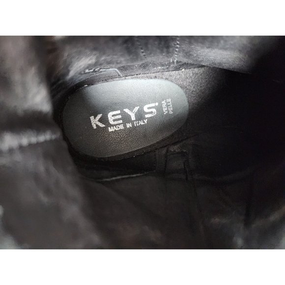 Keys Vera Pelle Women's Sz. 38 Black Leather Side Zip Wedge Ankle Booties - Picture 8 of 10